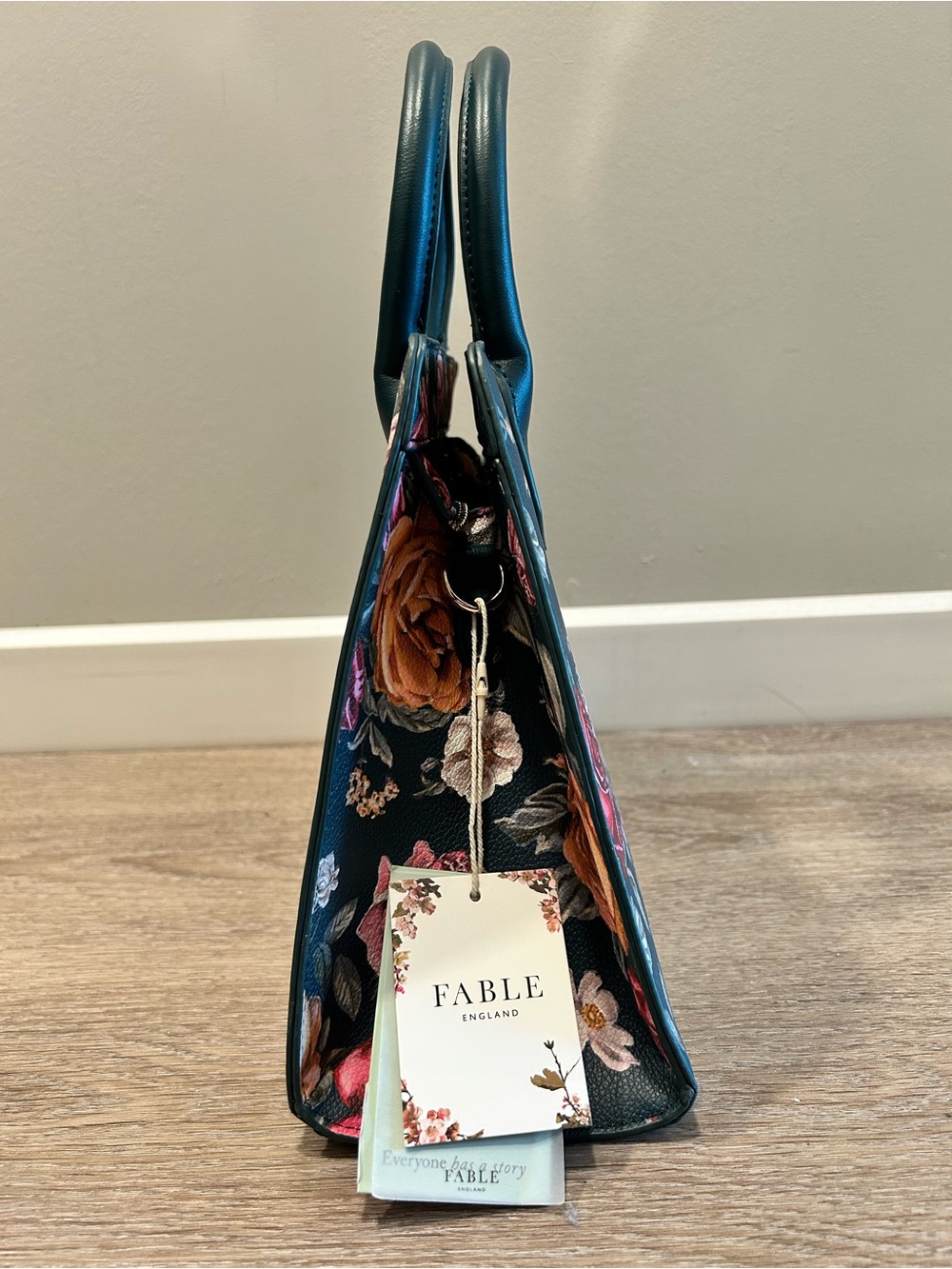 Fable England Teal Roses Structured Tote - Picture 5 of 12